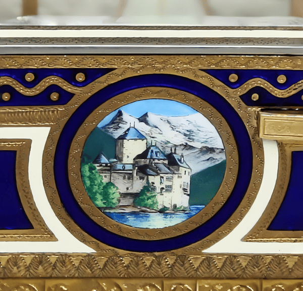 Vintage Gilt Metal and Full Pictorial Enamel Singing Bird Box
