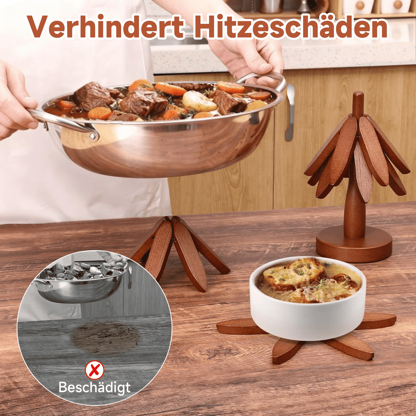 ✨Natural wooden table in natural wood resistant to premium heat for hot dishes